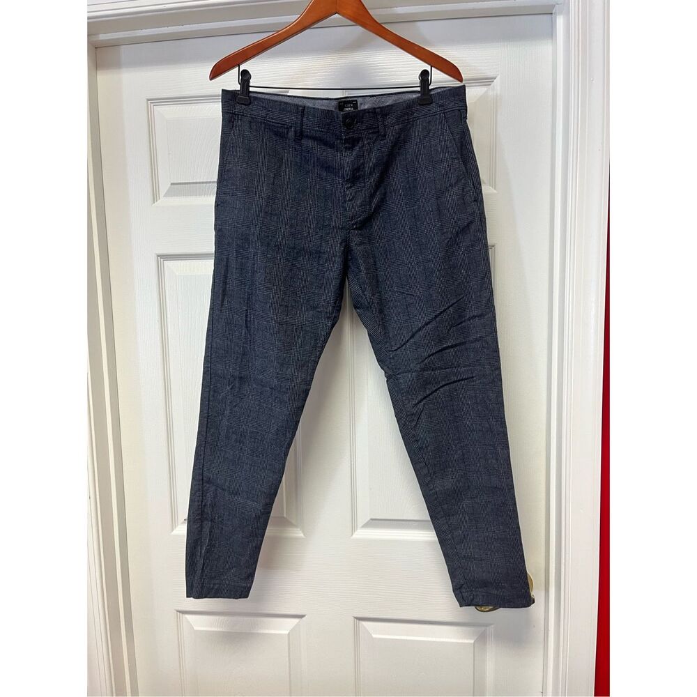 J. Crew 484 Slim Gray Blue Plaid Stretch Pants sz 33X32 EUC
